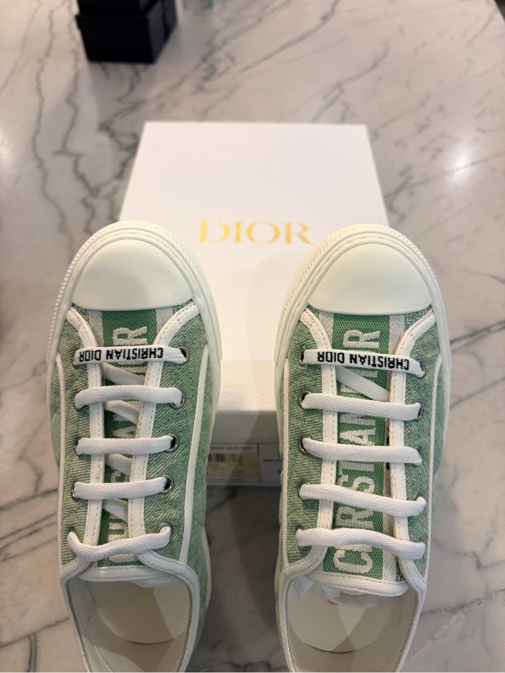 NIB Dior Light Green and White Low-Top Canvas Sneakers